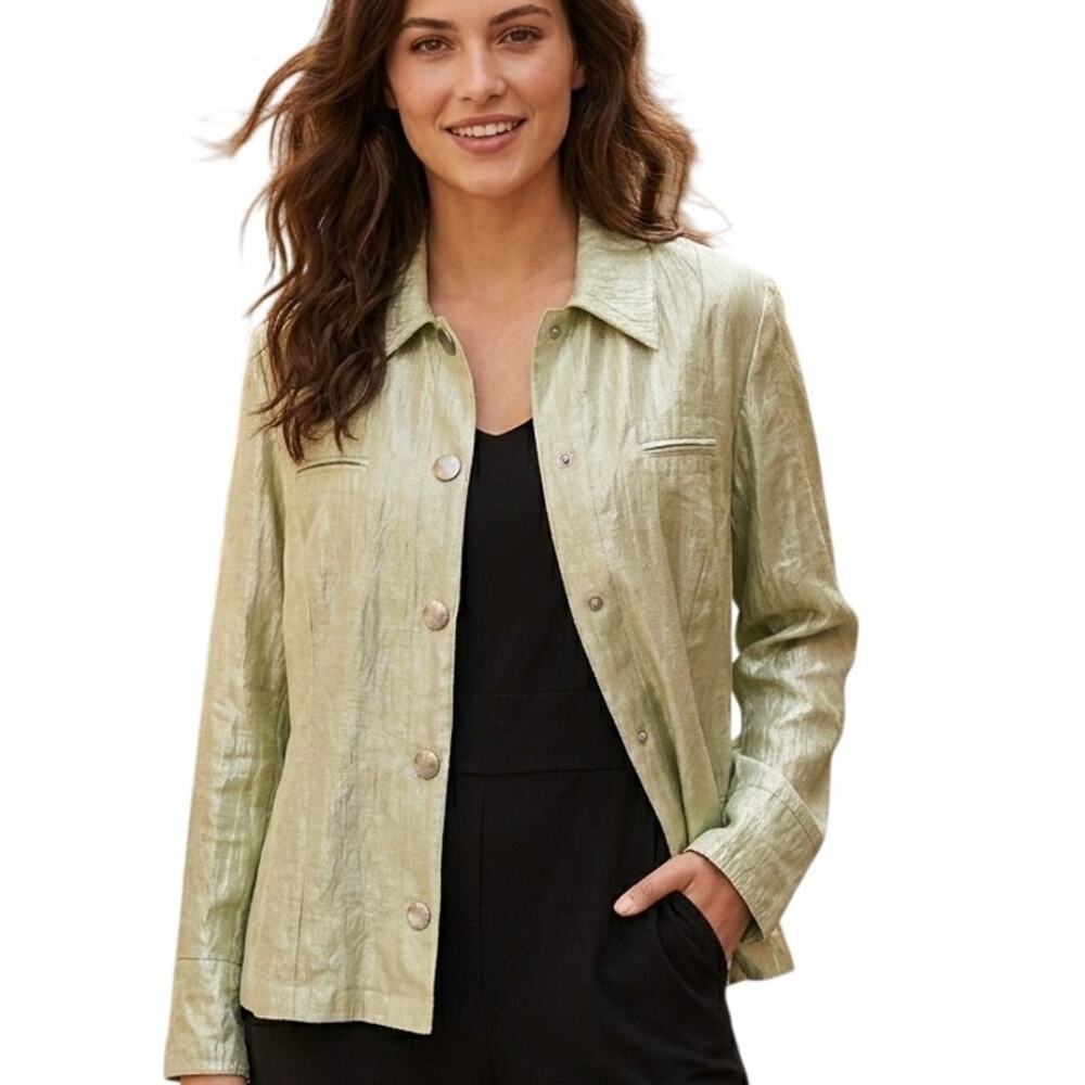 Tribal Iridescent Snap Jacket Womens Sz 14 Celery Green Casual Topper XL